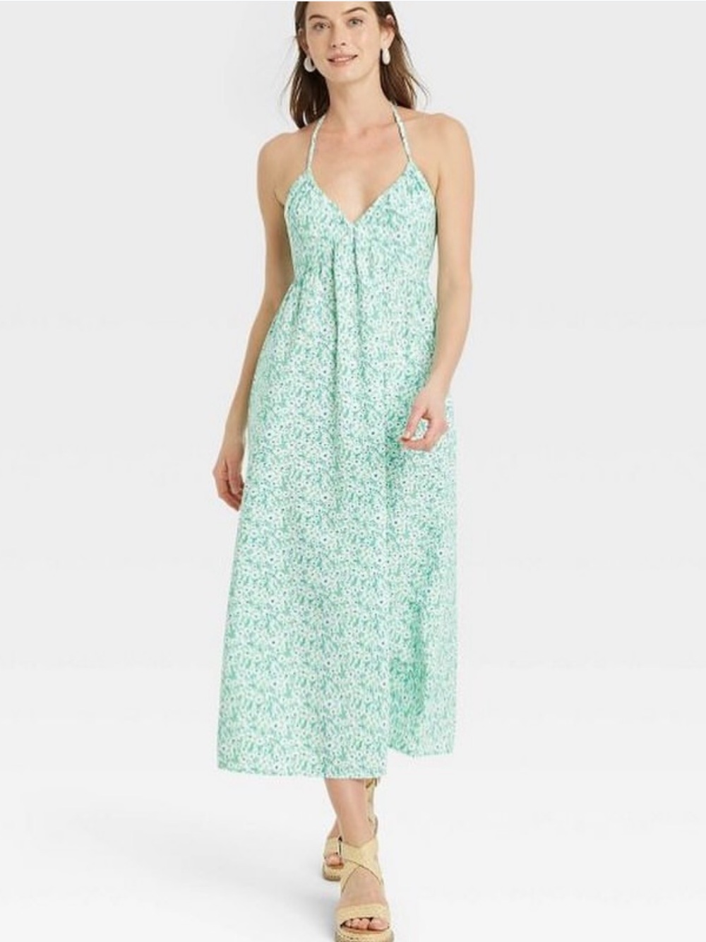 Mint Floral Halter Maxi Dress